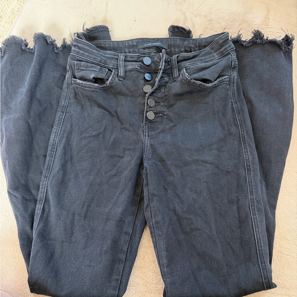 Flying Monkey High Rise Black Frayed Jeans